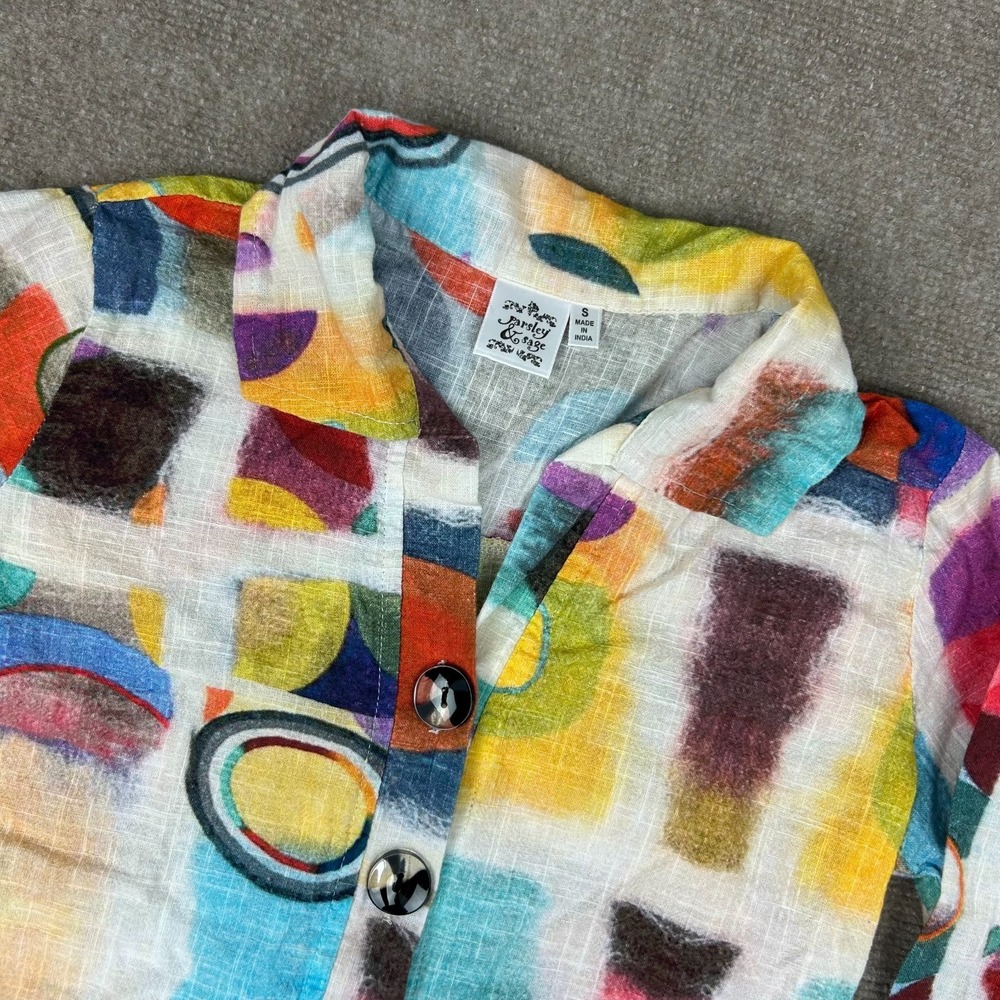 Parsley & Sage Shirt Womens Small Multi Abstract Pattern Long Sleeve Button-Up
